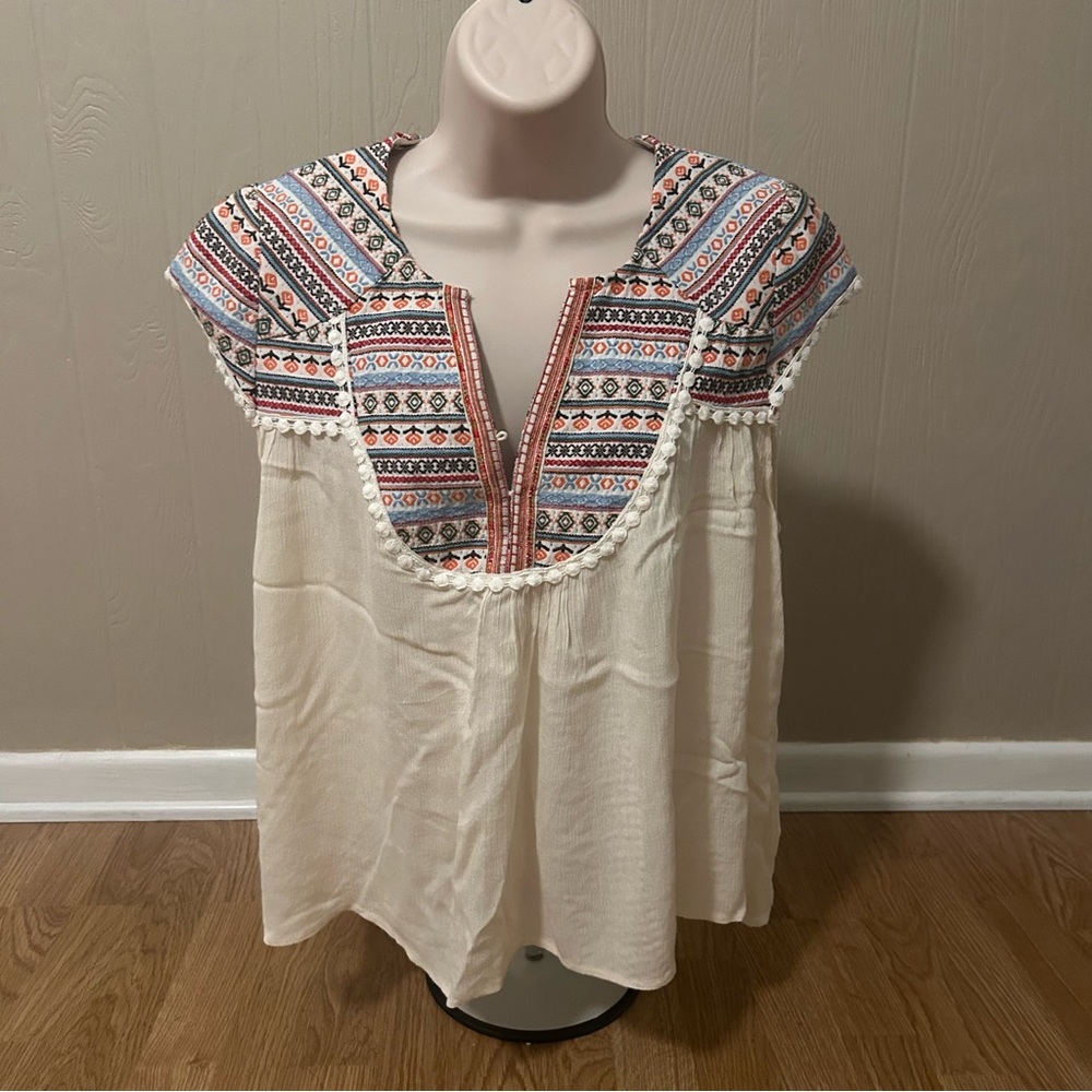 Freeway Boho Patterned Cream Top